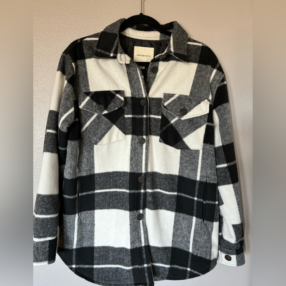 Thread & Supply Black and White Plaid Button Down Shirt